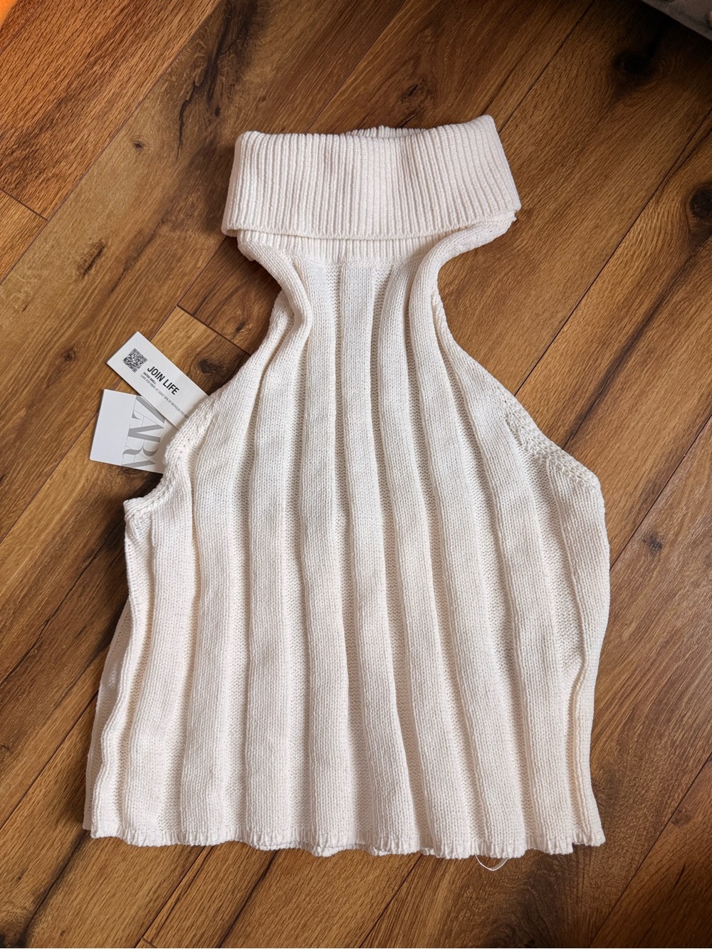 NWT ZARA White Knit Turtleneck Sleeveless Backless Sweater Top Size L